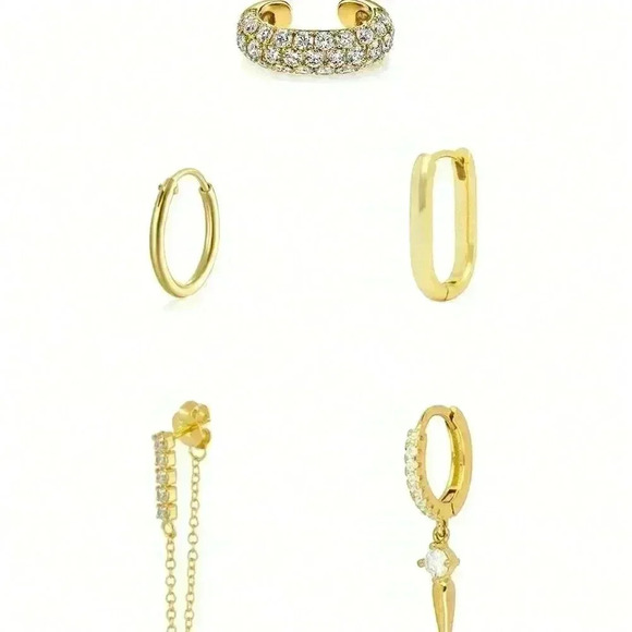 Women's Classic 24K Gold Plated Cubic Zirconia Hoop Earrings - Picture 3 of 5